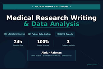 medical research writing, data analysis, and healthcare reports