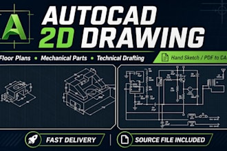 create autocad 2d drawings for floor plans and mechanical parts