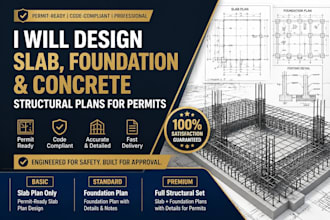 design slab, foundation and concrete structural plans for permits