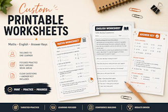 create a custom printable math or english worksheet pack