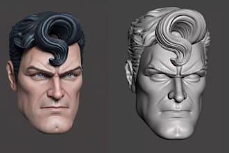 sculpt stylized 3d head model, superhero head bust, 3d portrait for 3d printing