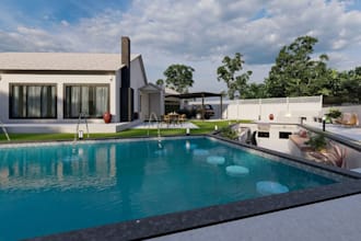 do backyard landscape design rendering, outdoor garden, patio, pool design