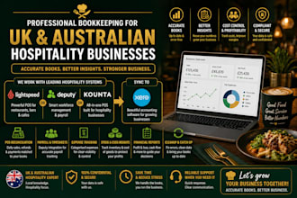 do bookkeeping for UK and australian hospitality using lightspeed, deputy kounta