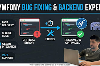 debug and fix complex symfony backend bugs and errors