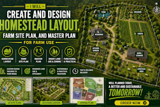 create and design homestead layout, farm site plan, and master plan for farm use