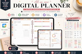 design digital planners, hyperlinked journals, and canva planner designs