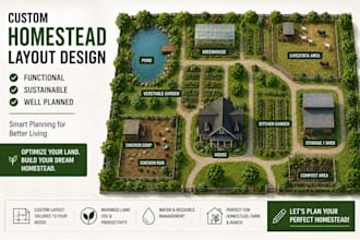 design homestead layout, farm layout, garden, livestock and house placement plan