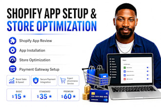 setup shopify app, store optimization and app installation