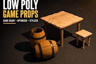 create low poly props fos games barrels, crates, etc