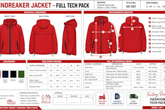do windbreaker jacket tech pack for activewear and streetwear for manufacturing