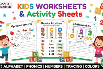 design engaging preschool worksheets, kids activity sheets and workbooks