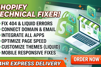 fix shopify errors, setup domain, integrate apps, and optimize store performance