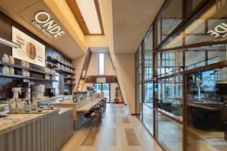 design modern cafe,coffee shop, restaurant interior,lounge,photorealistic render