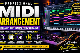 do professional midi arrangement transcription and song remake remix