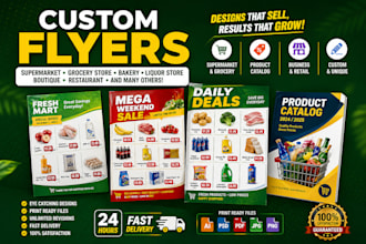 custom supermarket, grocery store flyers and leaflet design, product catalog
