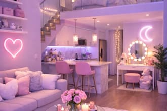 design a modern, playful 3d kids room with high quality visuals