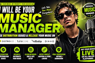 music manager, fix and distribute your podcast and music on distrokid, tunecore