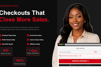thrivecart samcart sales funnel, thrivecart landing page, order bump upsell