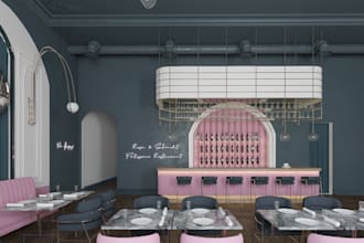 do 3d restaurant interior design, coffee shop, bakery, cafe, bar, retail store