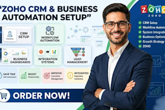 setup zoho CRM, zoho one, books, campaigns, forms, flow and automation system