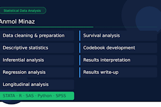 perform statistical data analysis using stata, r, SAS, or python