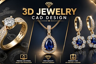 do 3d jewelry cad design for ring pendant earrings for 3d printing and rendering