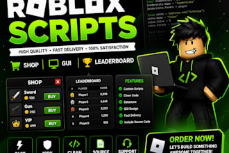 create roblox scripts, gui, shop system, leaderboard