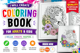 design custom adult and kids coloring pages for KDP and etsy
