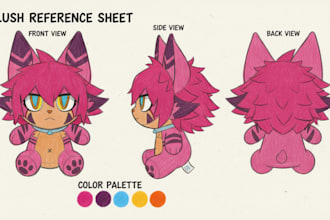 design custom plush reference sheet tech pack stuffed animal toy and ych concept