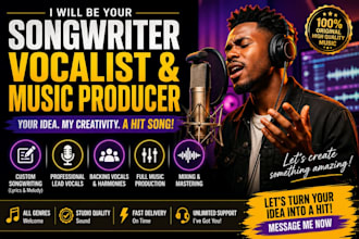 write hit songs record pro lead backup choir vocals track and music production