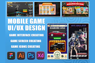 create custom 2d game ui ux design, UI assets for mobile and pc games