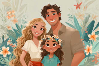 draw disney style couple and family portraits