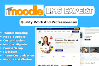 install and customize migrate moodle courses, material uploading, quizzes