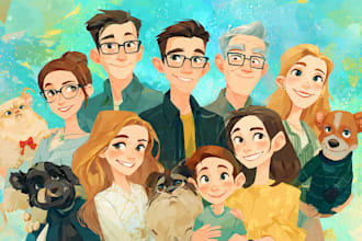 draw disney family portrait illustration