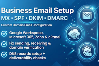 setup fix business email, domain dns, spf, dkim, dmarc, and mx records