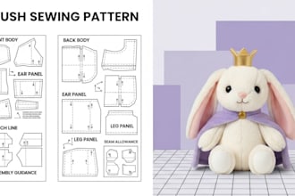 do custom plush toy sewing pattern production ready stuffed animal blueprint ych