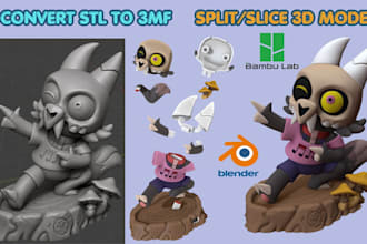convert split 3d model stl to 3mf 2d to 3d for bambu ams multicolor printing