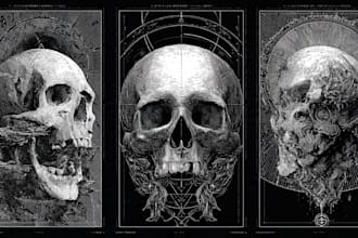 create detailed dark art illustrations for bands and merch