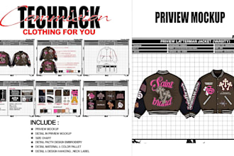 create apparel tech pack clothing flat sketch, garment streetwear cad design