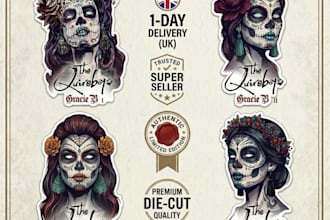 design custom tattoo gothic sugar skull stickers logo