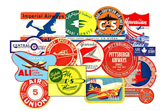 make vintage travel airplane adventure stickers logo