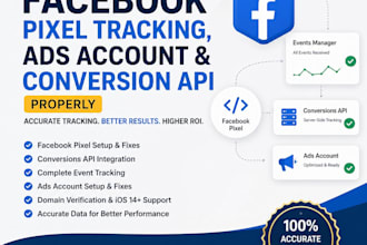 set up and fix facebook pixel tracking, ads account and conversion API properly