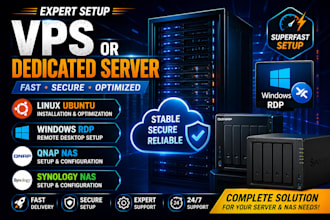 setup vps or dedicated server, linux ubuntu, qnap, windows rdp and synology nas