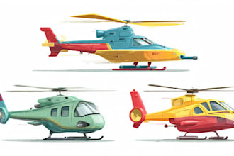 draw aircraft, airplane, helicopter into a vector cartoon