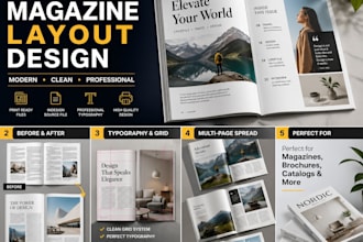 do a modern magazine layout, editorial, brochure design