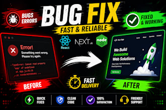 fix react, next js, node js bugs and errors quickly