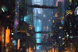 make cyberpunk city illustrations