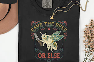 design hand drawn t shirt bee, crown, floral logo