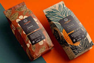 do aesthetic coffee bag packaging, stickers and label design