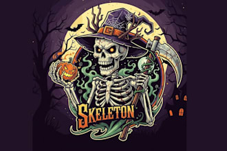 design custom halloween skeleton grim reaper logo with unlimited revision
